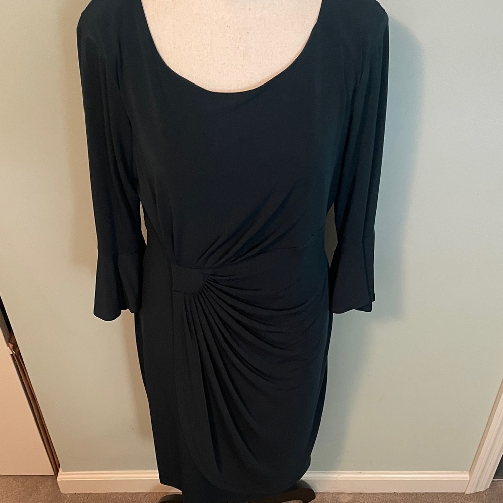 Connected Apparel Hunter Green Dress with Side Knot Detail